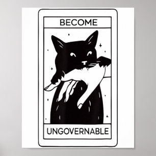 Retro wordt onbestuurbare zwarte kat bijten hand f poster