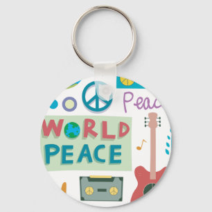 Retro World Peace Icons-Sleutelhanger Sleutelhanger