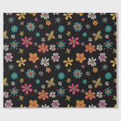 Retro Wrapping Papier - Black Floral Doodles (Vlak)