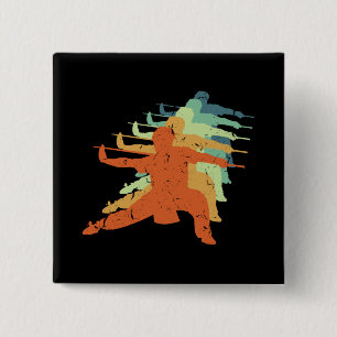 Retro Wushu Kung Fu Chinese martial Arts Sportman Vierkante Button 5,1 Cm