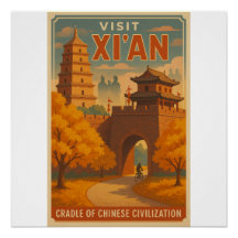 Retro Xi'an Travel Poster – Oude Chinese kunst