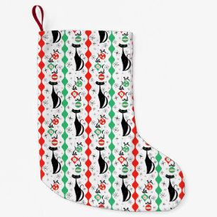 Retro Xmas Cat Stripe 2-zijdig klein Kleine Kerstsok