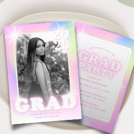 Retro Y2K Cyber Pink Neon Graduation Photo Party Kaart