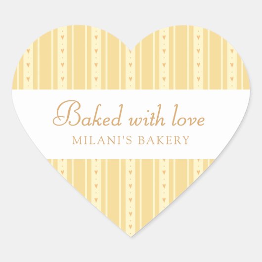 Retro Yellow And Orange Heart Stripes Bakery Hart Sticker (Voorkant)