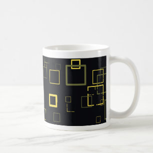 Retro Yellow, Black Pop Squares Art Pattern Mok
