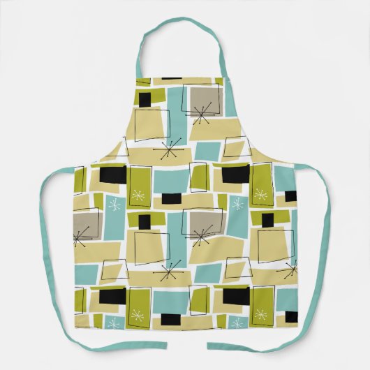 Retro Yellow Blue Squares Starburst midden eeuw Schort (Voorkant)