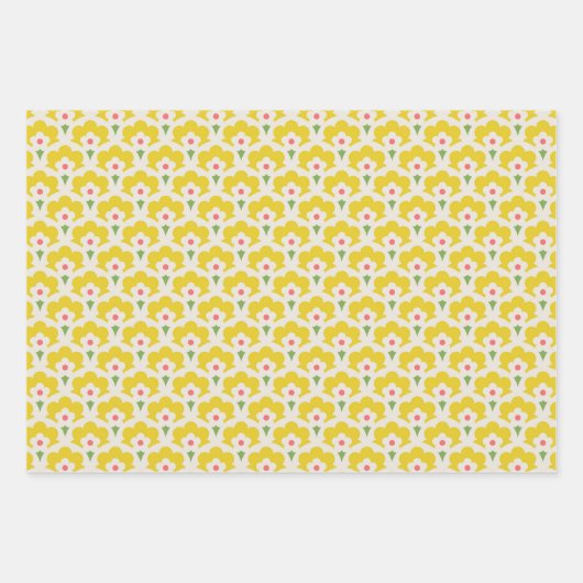 Retro Yellow Flower Garden Pattern Inpakpapier Vel (Voorkant 3)