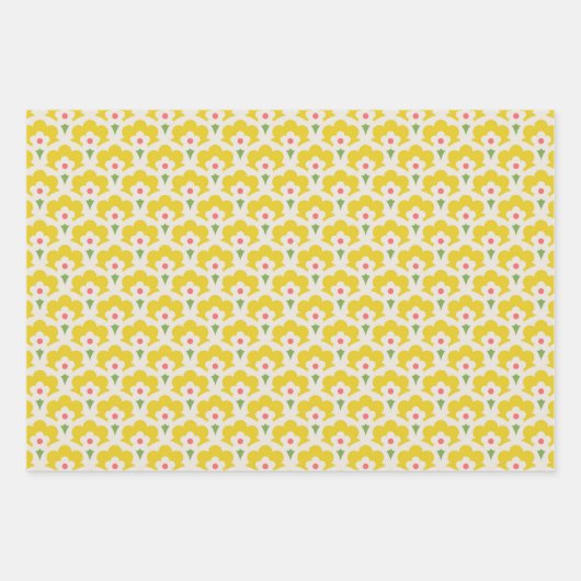 Retro Yellow Flower Garden Pattern Inpakpapier Vel (Voorkant)