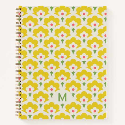 Retro Yellow Flower Garden Pattern Notitieboek (Voorkant)