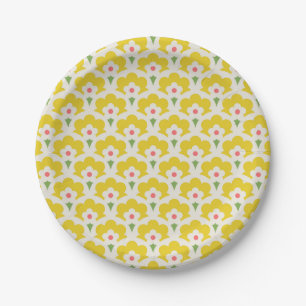 Retro Yellow Flower Garden Pattern Papieren Bordje
