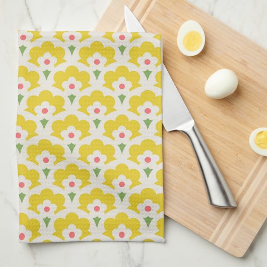 Retro Yellow Flower Garden Pattern Theedoek (Quarter Fold)