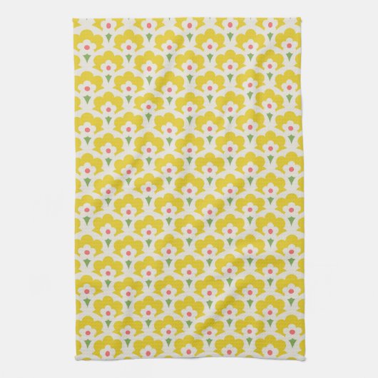 Retro Yellow Flower Garden Pattern Theedoek (Verticaal)