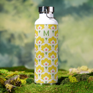 Retro Yellow Flower Garden Pattern Waterfles