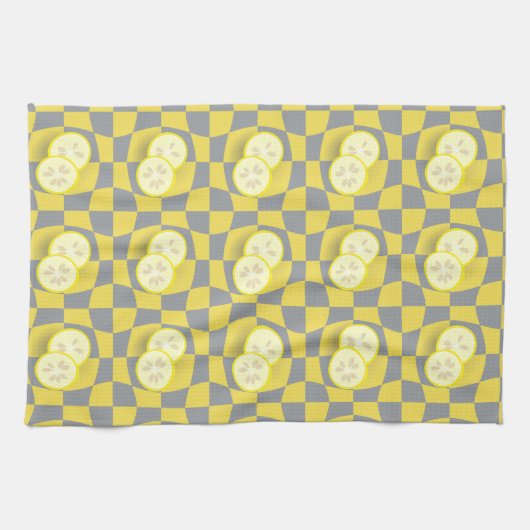 Retro Yellow Grey Lemon Slicks Fruit Pattern Theedoek (Horizontaal)