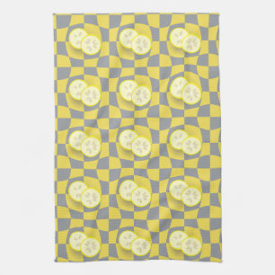 Retro Yellow Grey Lemon Slicks Fruit Pattern Theedoek