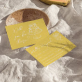 Retro Yellow  Hand Drawn Cake Floral Wedding RSVP Kaartje