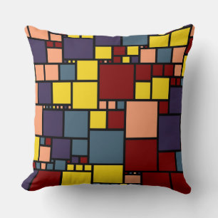 Retro Yellow Maroon Paars Squares Patroon Kussen