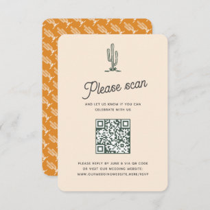 Retro Yellow Saguaro Cacti woestijn Wedding QR Cod RSVP Kaartje