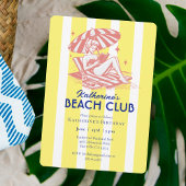 Retro Yellow Stripes Beach Club Verjaardagsfeest Kaart