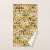  Retro Yellow Sunflower Multicolored Dragonflies Bad Handdoek (Handdoek)