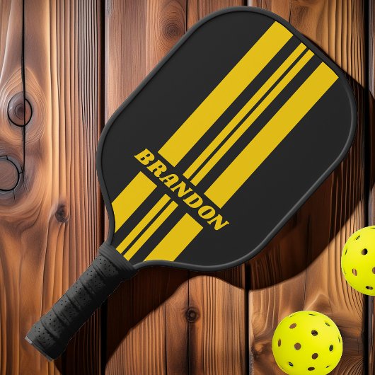 Retro Yellowjacket Dual Rally Stripes met naam Pickleball Paddle