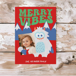 Retro Yeti Whimsical Kinder Kerst Feestdagenkaart