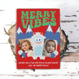 Retro Yeti Whimsical Twee Kinder foto Kerst Feestdagenkaart