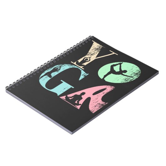 Retro Yoga Typografie met Silhouetten van Poses Notitieboek (Linkerzijde)