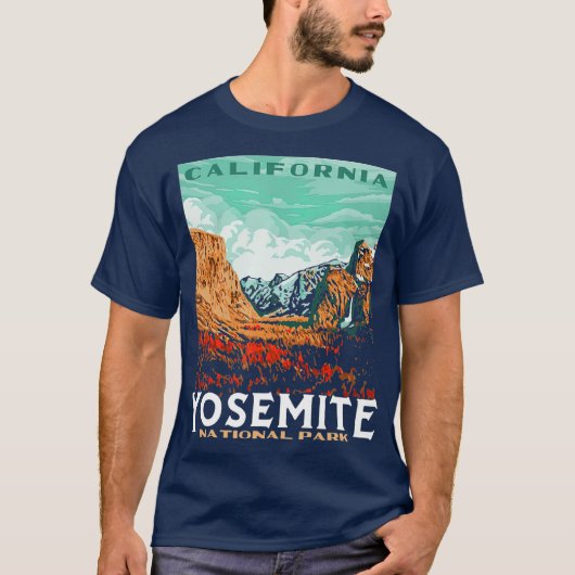 Retro Yosemite National Park Valley WPA Style T-shirt (Voorkant)