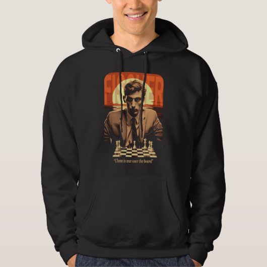 Retro Young Bobby Fischer "Chess is War" Quote Hoodie (Voorkant)