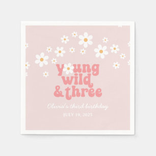 Retro Young Wild drie Daisy floral 3rd jarig Servet