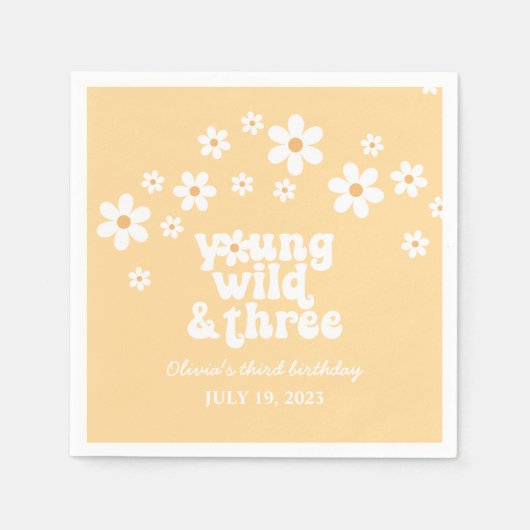 Retro Young Wild drie Daisy floral 3rd jarig Servet (Voorkant)