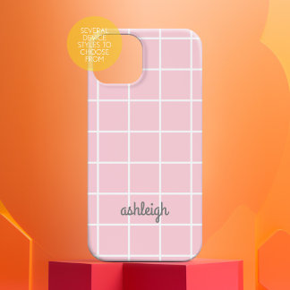 Retro Zacht Roze Witte Pset Witte Monogram iPhone 16 Hoesje