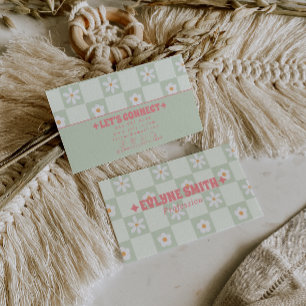 Retro Zachte Geruite Groovy Bloemige Boho Trendy Visitekaartje