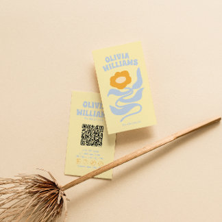 Retro zachte kleurrijke QR-code Boho groovy bloem Visitekaartje