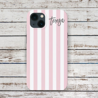  Retro Zachte Roze en Witte Striped Custom C iPhone 13 Hoesje