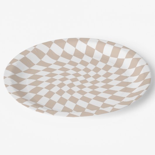 Retro Zand Roos Roze Stempel Afgevuurd Checkerboar Papieren Bordje (Gekanteld)