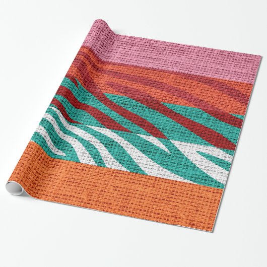 Retro Zebra huid printpatroon Burlap Rustige #5 Cadeaupapier (Uitgerold)