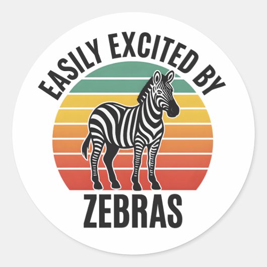 Retro Zebra Sunset with Fun Wild Spirit Ronde Sticker (Voorkant)