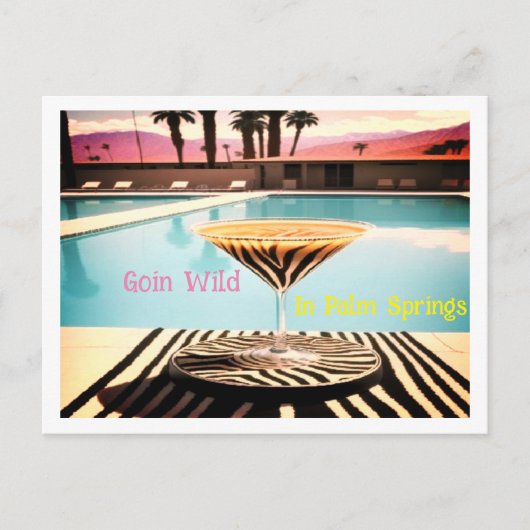 Retro  Zebra thema Poolside Palm Springs Briefkaart (Voorkant)