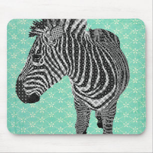 Retro Zebra Turqoise Mousepad Muismat