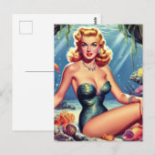 Retro Zeemeermin Pin Up Briefkaart (Voorkant / Achterkant)