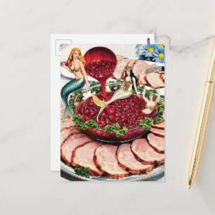 Retro Zeemeerminnen Zwemmen in Cranberries Briefkaart