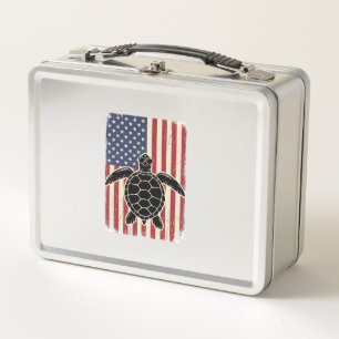 Retro Zeeschildpad Amerikaanse Vlag Patriottisch T