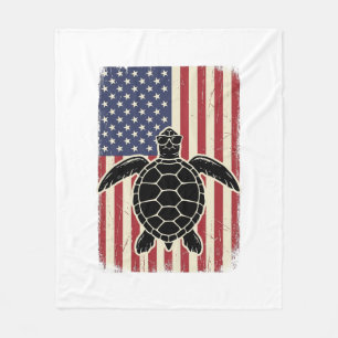 Retro Zeeschildpad Amerikaanse Vlag Patriottisch T Fleece Deken