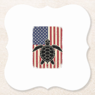 Retro Zeeschildpad Amerikaanse Vlag Patriottisch T Kartonnen Onderzetters
