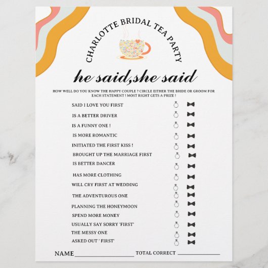 Retro zei dat ze zei dat Bridal Tea Party Game Flyer (Voorkant)