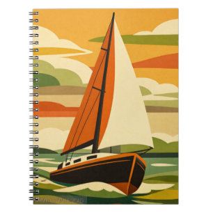 Retro Zeilboot Zonsondergangstocht Notitieboek