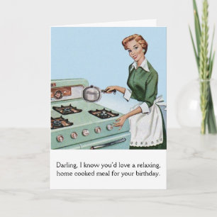 Retro - zelfgekookte maaltijd voor de verjaardag v kaart