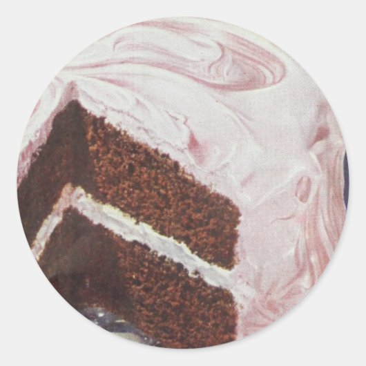 retro zelfgemaakte taart chocolade wit ronde sticker (Voorkant)